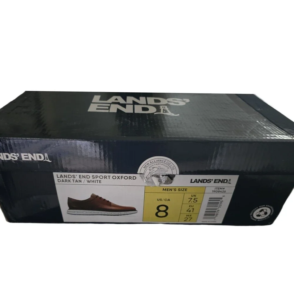 Mens Shoes Lands' End Sport Oxford Dark Tan and White Sz 8